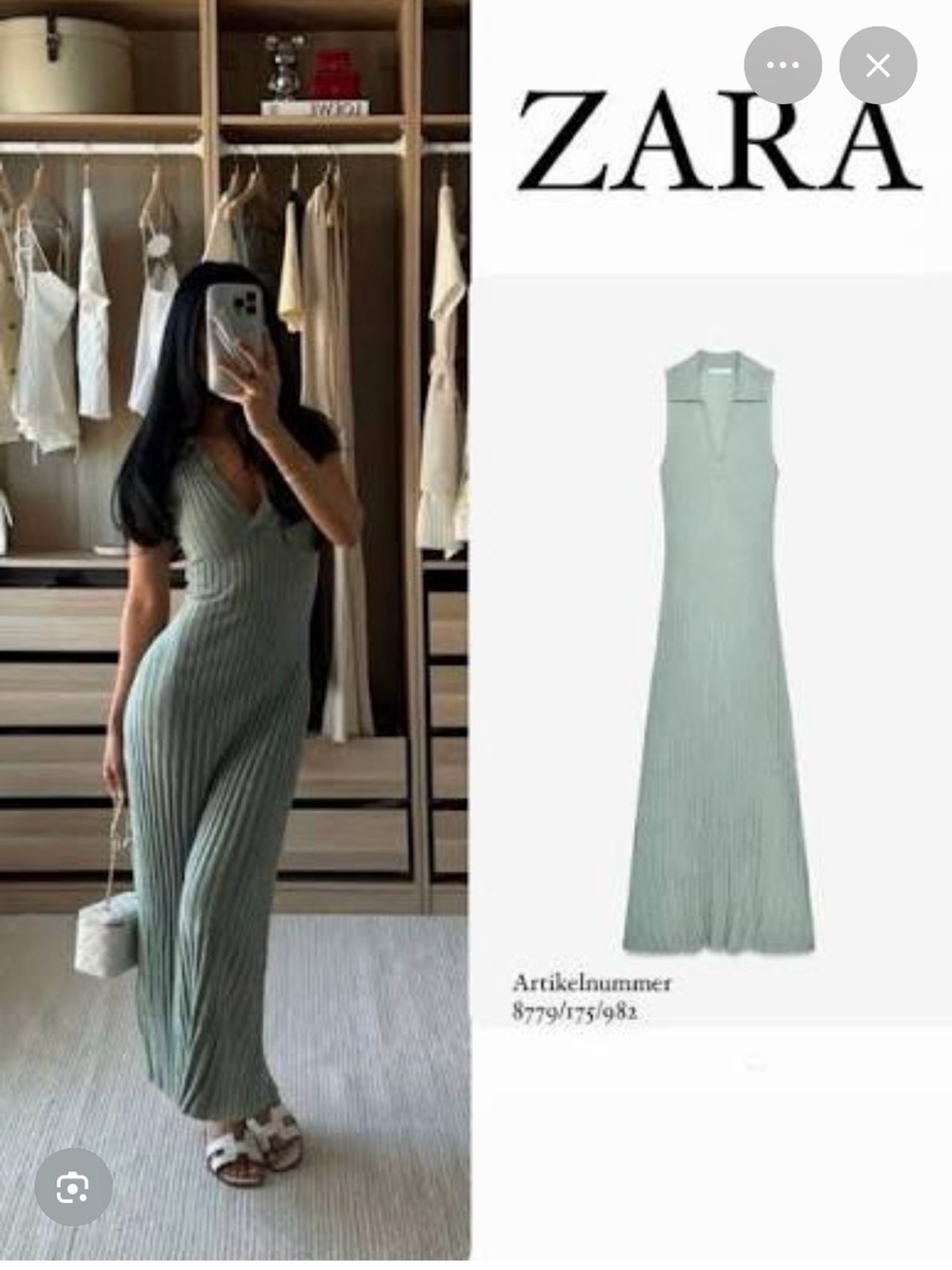 ZARA Sage Green Sleeveless Pleated Maxi Dress
